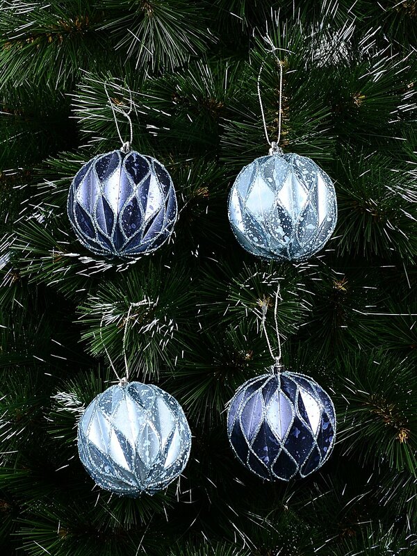 4x Dynamic Light & Dark Blue Statement Geometric Glitter Baubles | 80mm — image 2