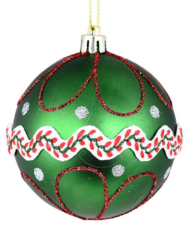 4x Dynamic White Green & Red Statement Lace & Glitter Baubles | 80mm — image 3