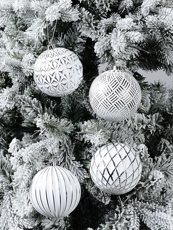 4x Dynamic White & Silver Signature Multi Textured Baubles | 10cm — image 6