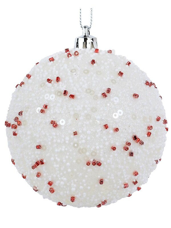 4x Lustrous Red & White Statement Sequin & Beaded Baubles | 80mm — image 4