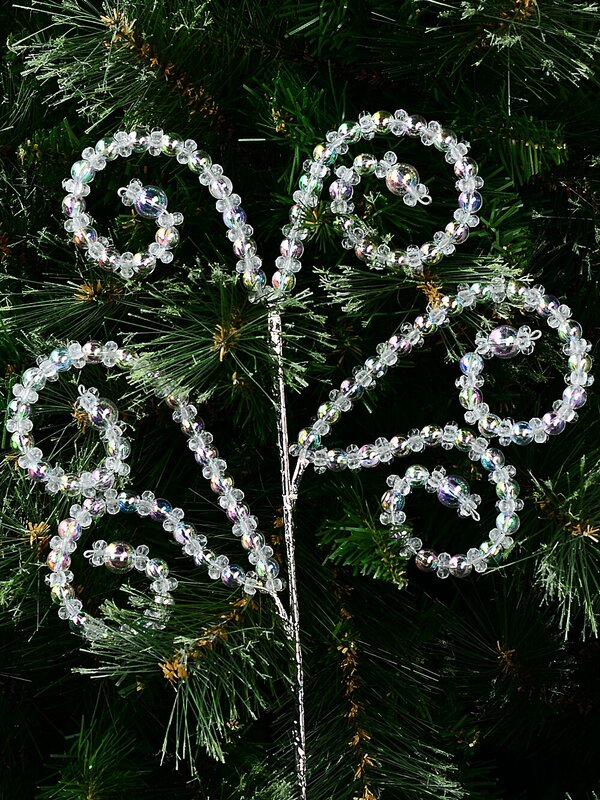 Clear Iridescent Bead Branch & Curl Tip Spray Long Christmas Stem | 52cm — image 2