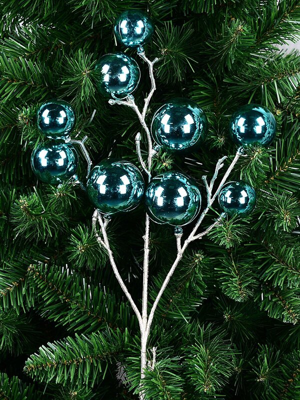 Shiny Turquoise Bauble Spray Long Christmas Stem | 52cm — image 3