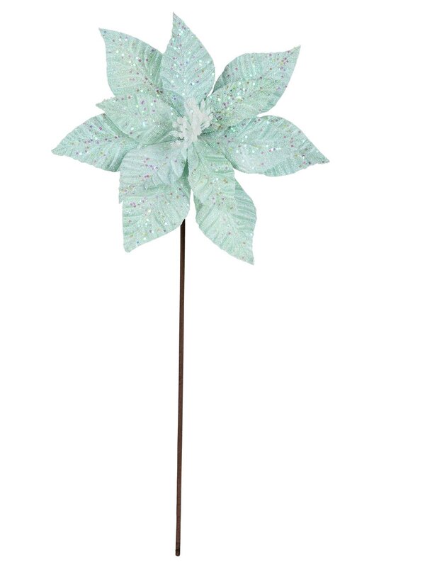 Fairy Floss Turquoise Poinsettia With Sequins Long Christmas Stem | 55cm — image 3