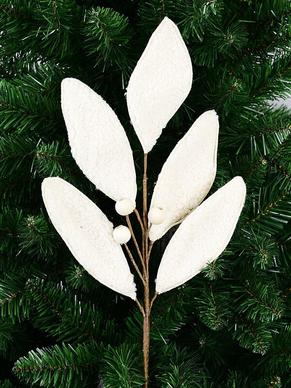 Cream Natural Wool Magnolia Leaf & Berry Spray Long Christmas Stem | 58cm — image 3
