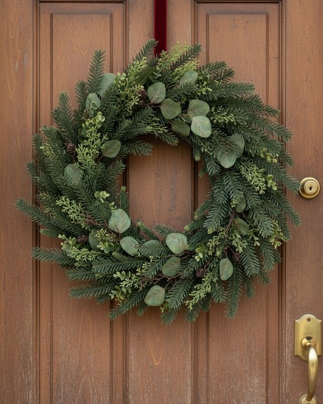 60cm Botanical Mixed Foliage Christmas Wreath With Pine Cones — image 3