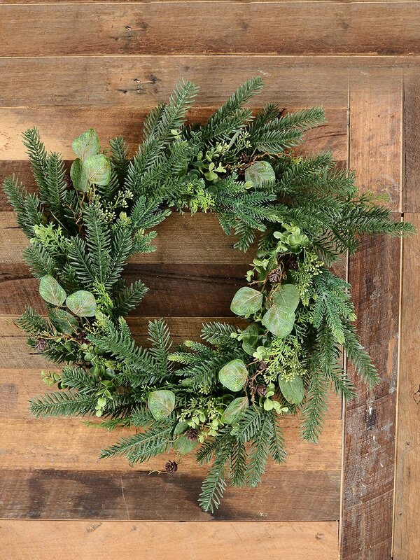 60cm Botanical Mixed Foliage Christmas Wreath With Pine Cones — image 5