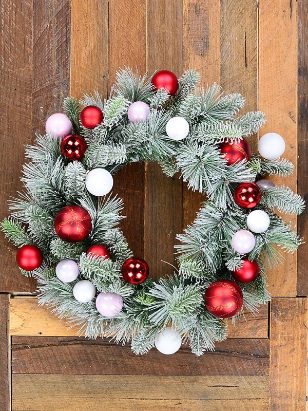 60cm Festive Frost Christmas Wreath With Red, Pink & White Winter Fir — image 5