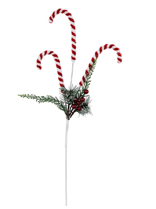 Candy Canes Berries & Foliage Spray Long Christmas Stem | 62cm — image 3