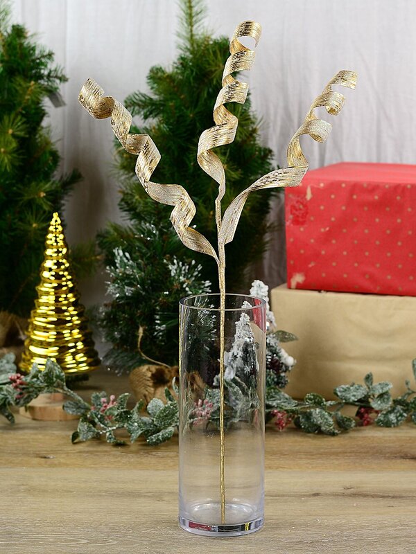 Gold Curly Ribbon Spray With Iridescent Glitter Long Christmas Stem | 62cm — image 2