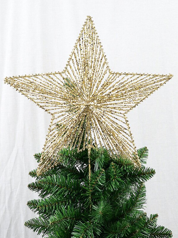 Gold Glitter & Sequin Wire Christmas Star Tree Top Long Stem | 63cm — image 5