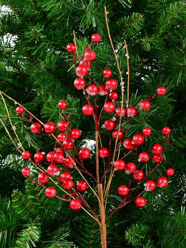 Frost Look Red Berry Branches Spray Long Christmas Stem | 68cm — image 2