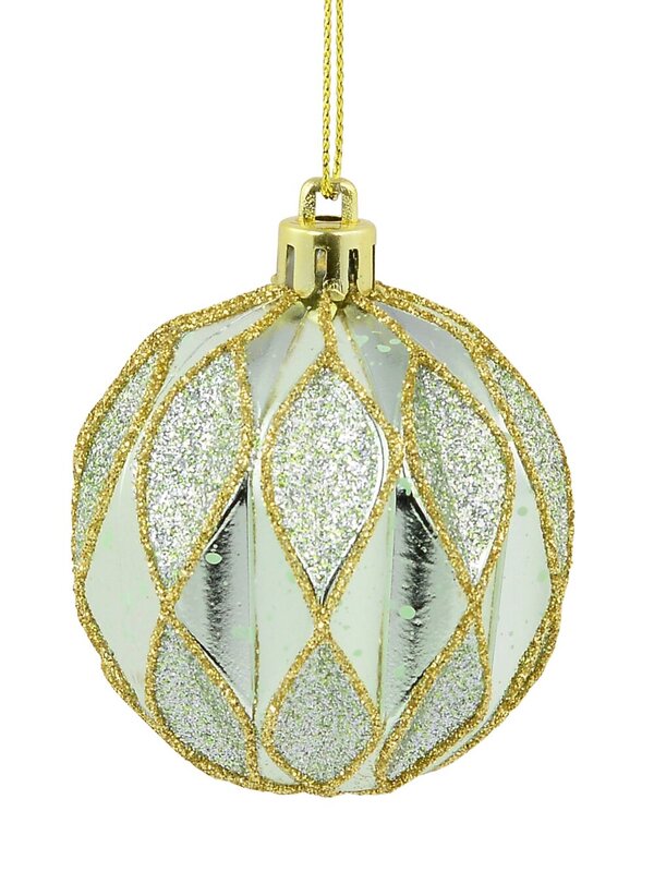6x 60mm Light Pink & Green Geometric Shiny & Glitter Christmas Baubles — image 5