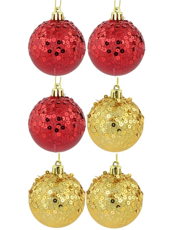 6x 60mm Red & Gold Crackle Effect Christmas Baubles With Sequins — image 2