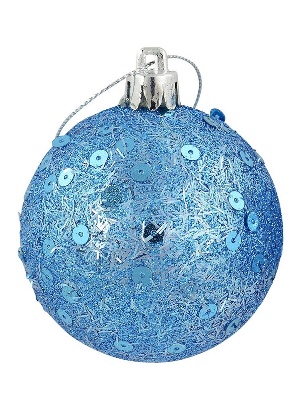 6x 60mm Turquoise Glitter & Sequin Christmas Baubles — image 3