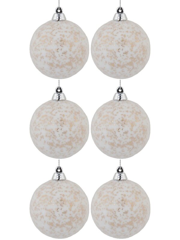 6x 60mm White Furry Foam Christmas Baubles With Champagne Flecks — image 3