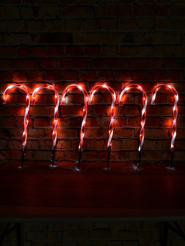 6x LED Christmas Candy Cane Path Lights - Red & White Garden Stakes | 54cm — image 2