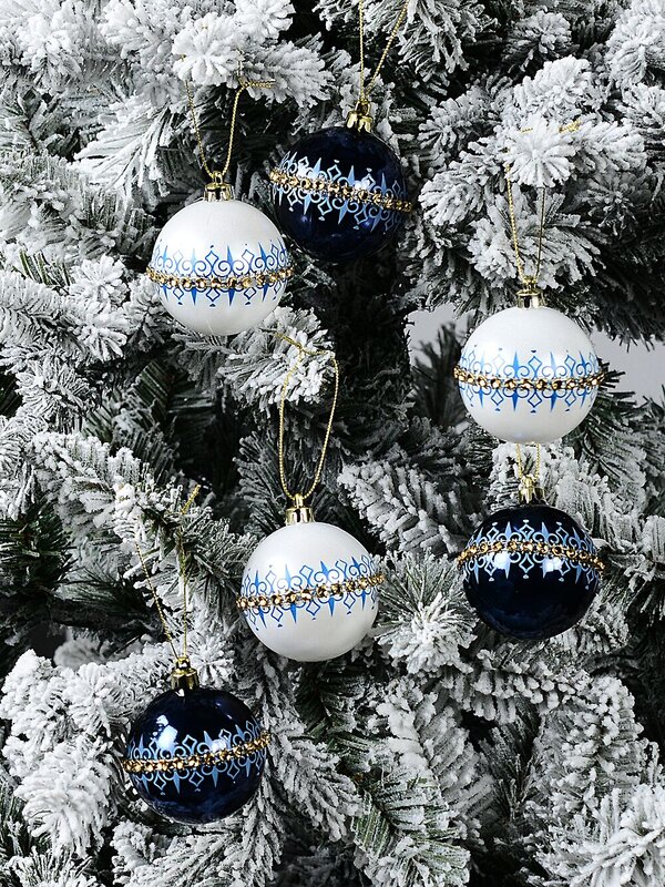 6x Opulent Blue & White Essential Fleur De Lis Diamante Baubles | 60mm — image 2