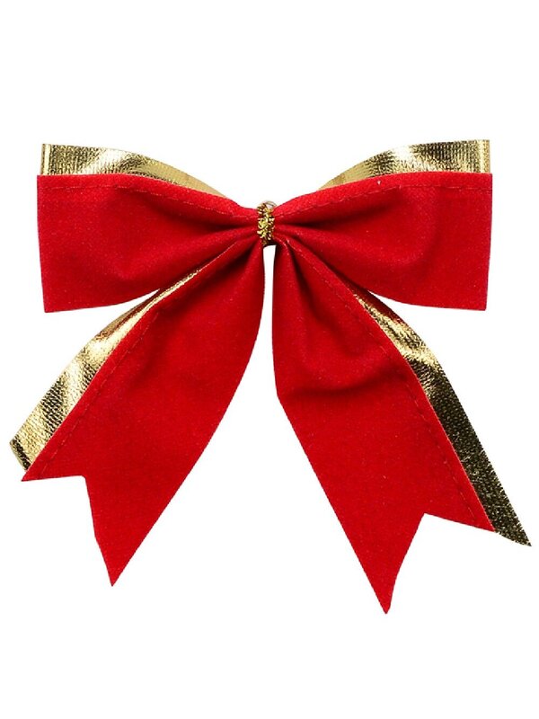 6x Red Felt Gold Trim Whimsical Essential Bow | 90mm — image 3