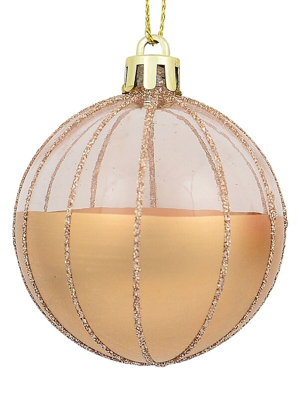 6x Timeless Gold Rose Gold & Clear Essential Glitter Striped Ball Bauble | 60mm — image 5