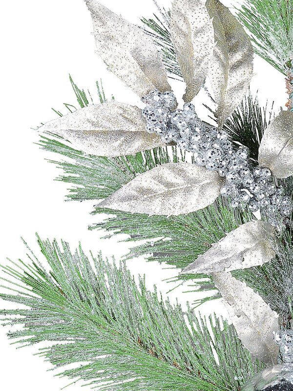 70cm Silver Berries, Glittered Leaves & Baubles Long Pine Christmas Stem — image 3