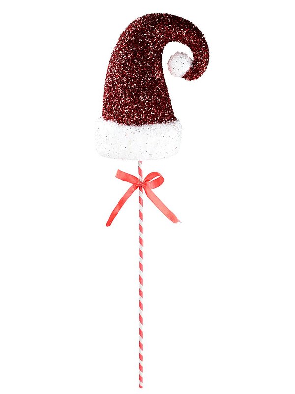 71cm Red 3D Santa Hat & White Trim Tinsel Plaque Long Christmas Stem — image 3