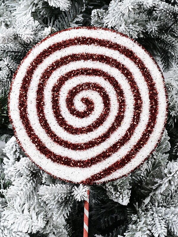 Red & White Spiral Metallic Tinsel Plaque Long Christmas Stem | 71cm — image 2