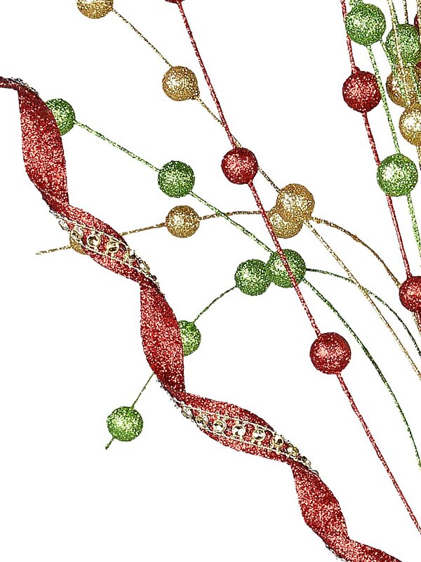 Red Green & Gold Glitter Balls & Curls Long Christmas Stem | 72cm — image 4