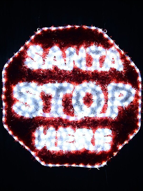 76cm Dynamic Santa Stop Here Red Tinsel Outdoor LED Christmas Light Display — image 3