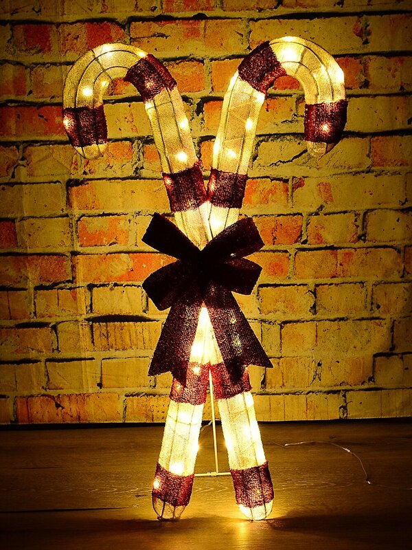 85cm Candy Canes & Bow Tinsel Mesh Outdoor Warm White LED Display — image 2