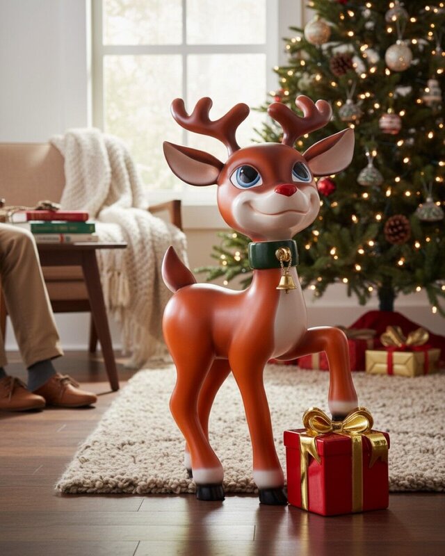 89cm Cute Reindeer Calf With Gift Life Size Resin Christmas Ornament — image 4