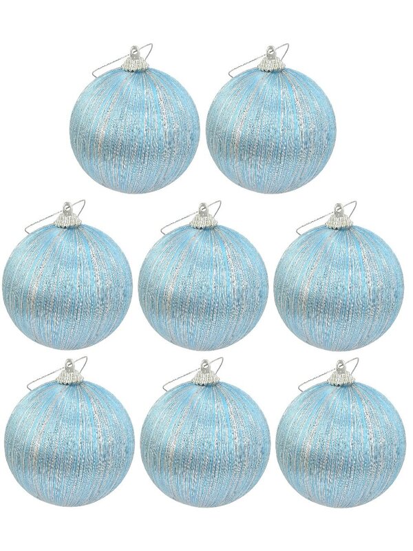 8x 75mm Spectacular Silver Silk Thread Blue Christmas Baubles — image 2