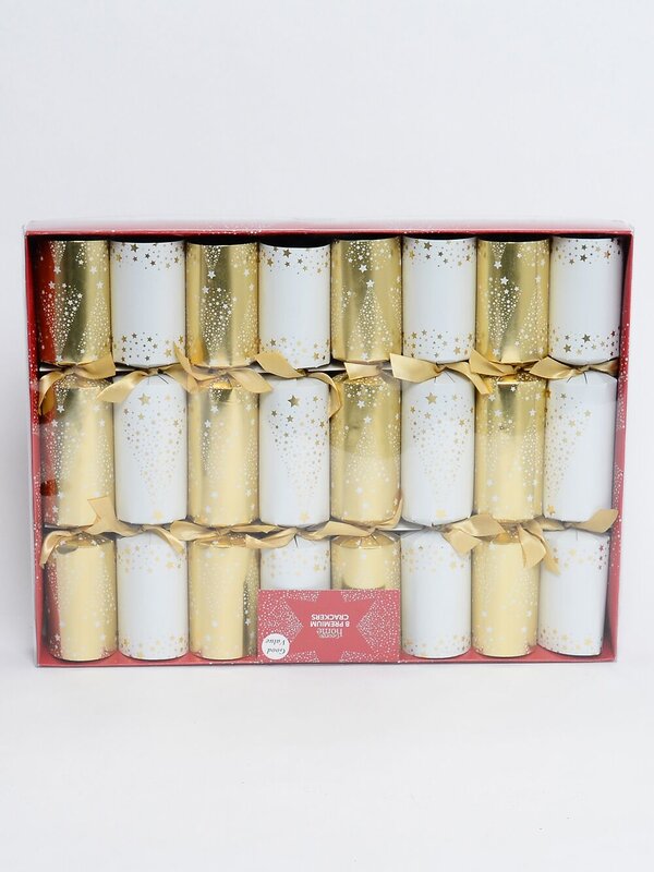 8x White & Shiny Gold Stars Christmas Tree Pattern Bon Bons (Crackers) | 29cm — image 2