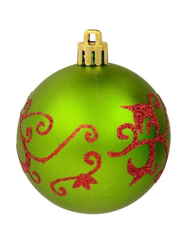 9x Timeless Red & Green Essential Ornate Glitter Ball Bauble Set | 60mm — image 5