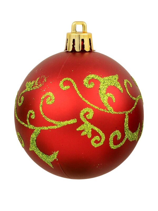 9x Timeless Red & Green Essential Ornate Glitter Ball Bauble Set | 60mm — image 3