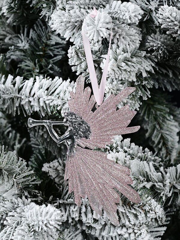 Angel With Pink & Iridescent Glitter Playing Trumpet Hanging Decoration - 17cm — image 3