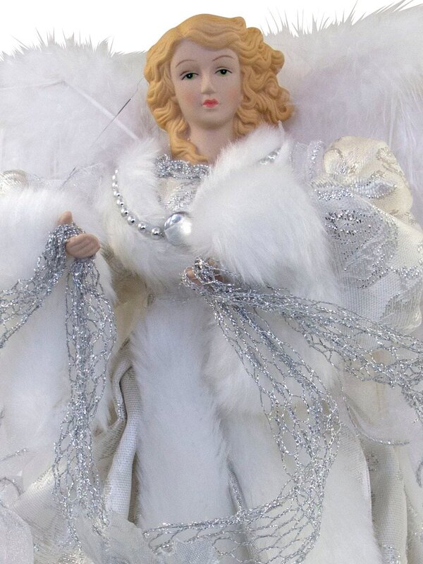 Angel With White Dress & Ceramic Face Tree Top Decoration - 30cm — image 7
