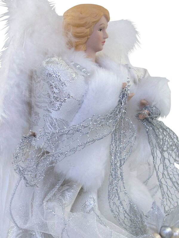 Angel With White Dress & Ceramic Face Tree Top Decoration - 30cm — image 5