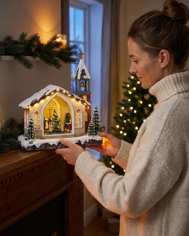 Animated Musical Vigil Of The Nativity Church With LED Rotating Tree | 35cm — image 4
