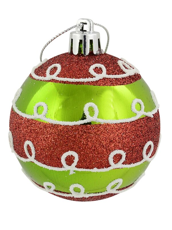 Assorted Red, Green & Silver Pattern Baubles - 6 x 60mm