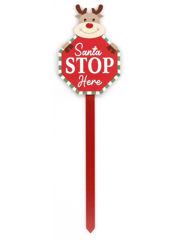 Assorted Santa Reindeer Or Elf Stop Here Garden Stake | 56cm — image 4