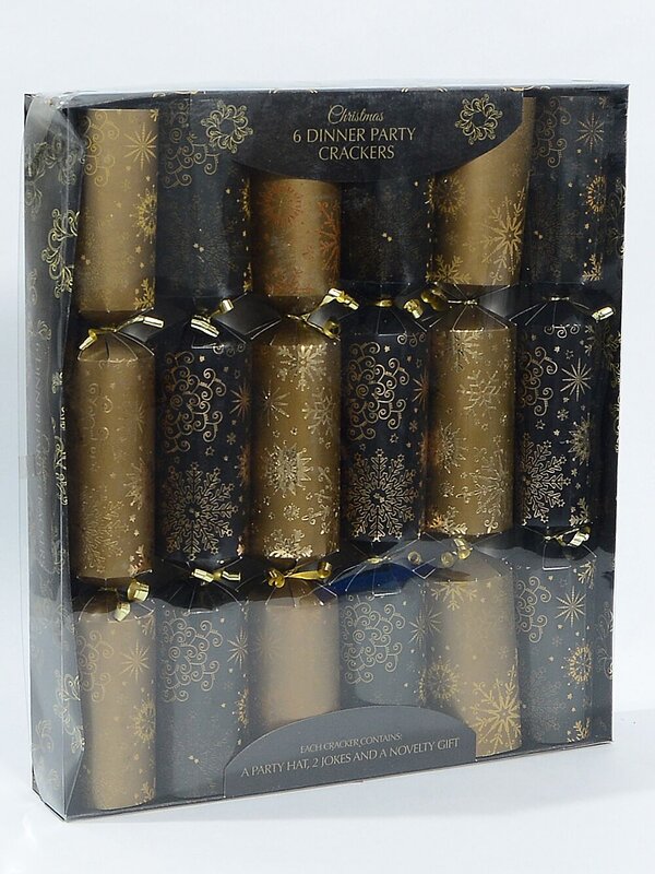 Black & Gold Snowflakes & Stars Christmas Cracker Bon Bons - 6 x 38cm