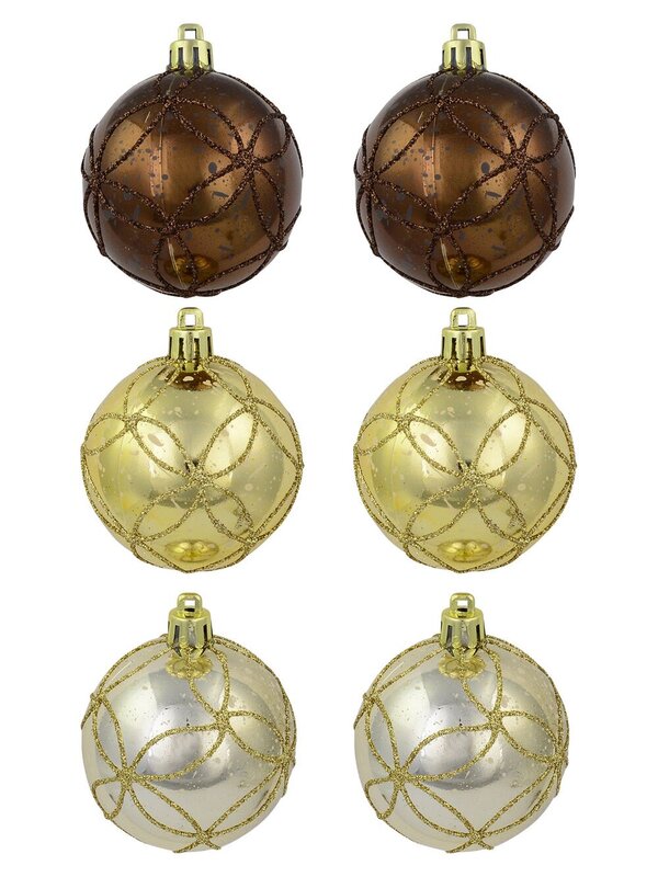 Brown, Gold & Ivory Speckled With Glitter Detail Baubles - 6 x 60mm — image 2