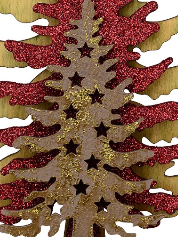 Brown, Red & Natural Wooden Christmas Trees Table Top Ornament - 28cm — image 3