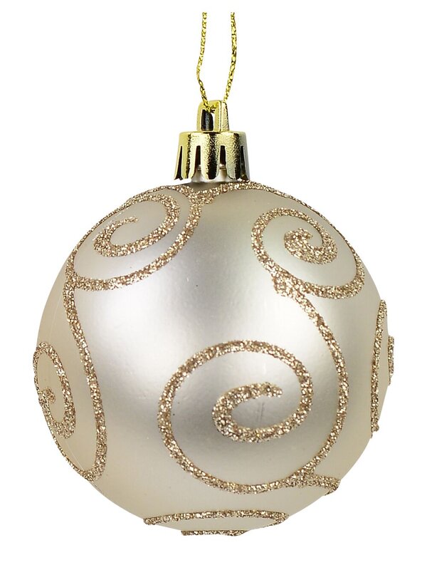 Champagne Glitter & Pearl With Champagne Glitter Swirl Baubles - 9 x 60mm