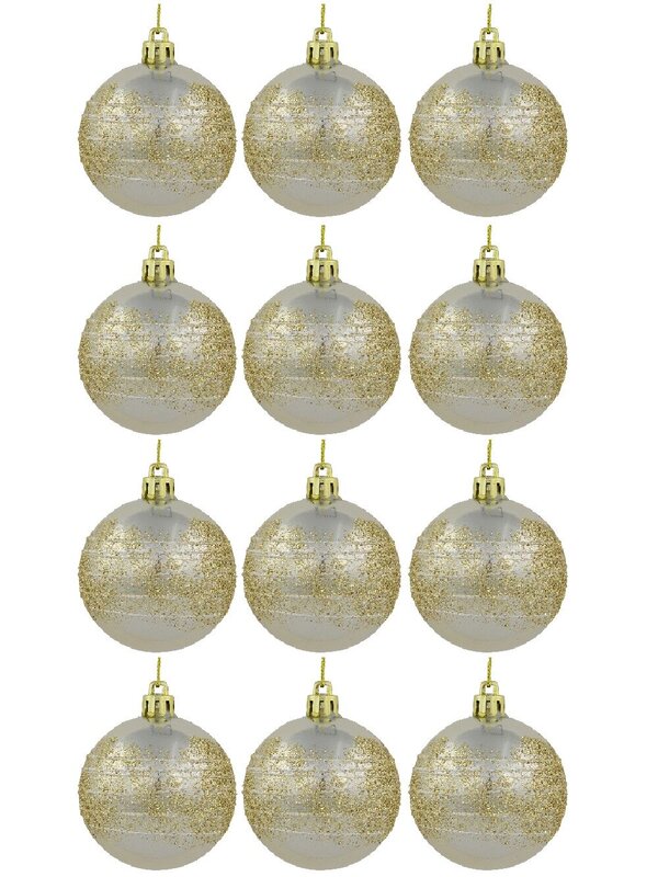 Champagne Pearl Baubles With Gold Glitter & White Stripes - 12 x 60mm — image 2