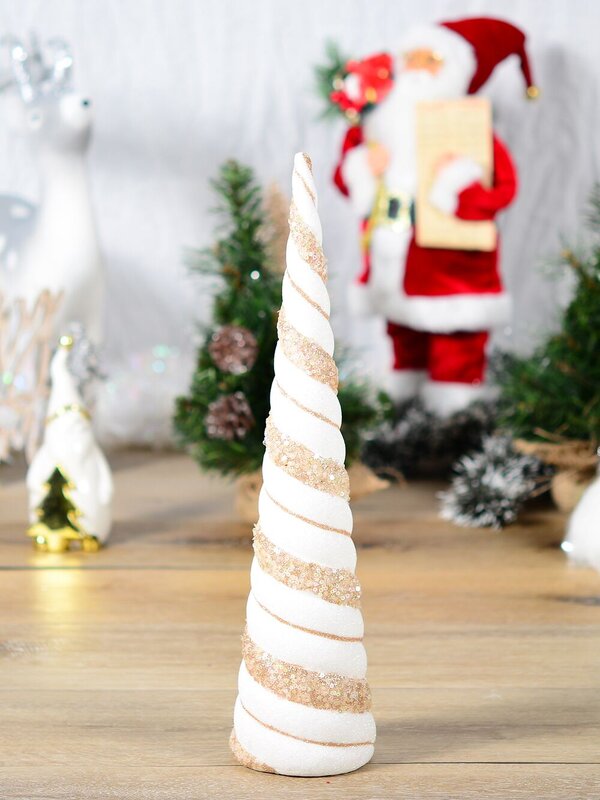 Champagne & White With Glitter & Sequins Conical Shape Table Top Tree - 43cm — image 4
