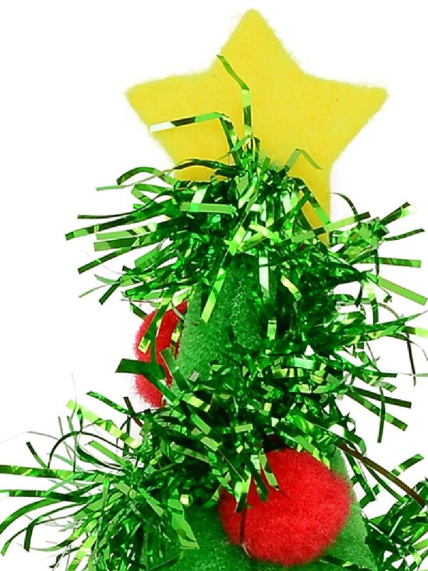 Christmas Tree Hat Hairpin With Tinsel, Balls & Star Decorations - 15cm