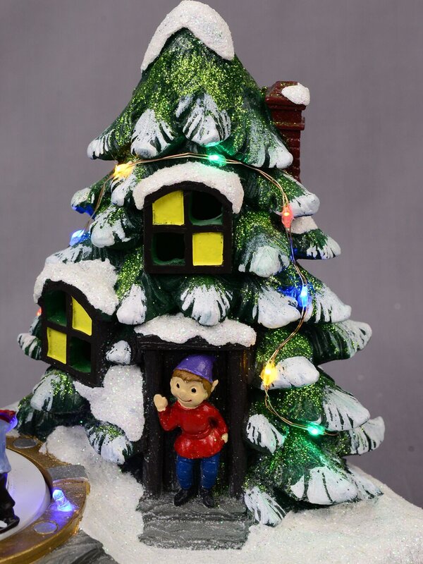 Christmas Tree Scene With Kids & Elf With LED Lights & Animated Tree - 19cm — image 5