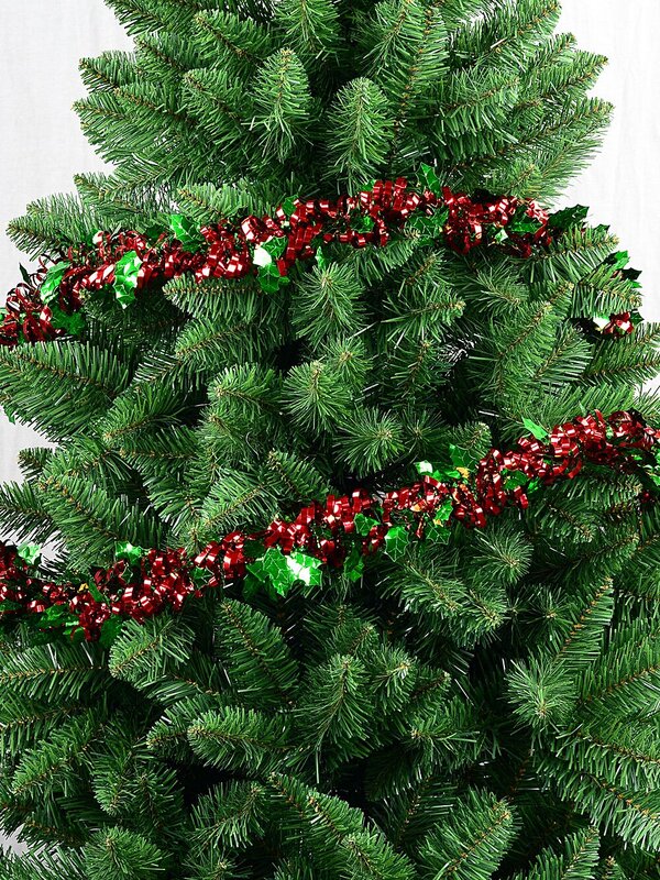 Classic 4ply Red Ribbon & Green Holly Christmas Tinsel Garland | 2.7m x 90mm — image 2