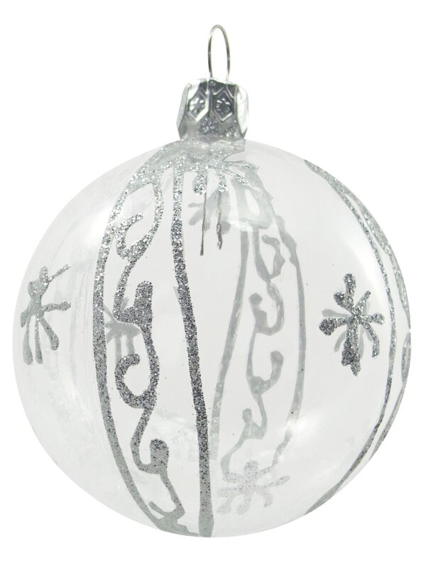 Clear Baubles With Assorted Glittered Pattern - 9 x 60mm